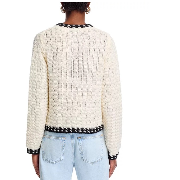 AQUA Basketweave Crewneck Cardigan Sweater – Ivory, Size L (NWT) - Picture 2 of 6